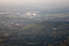 Turmberg in the district Durlach in Karlsruhe in the state Baden-Wuerttemberg, Germany from above