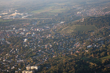 Turmberg in the district Durlach in Karlsruhe in the state Baden-Wuerttemberg, Germany seen from above