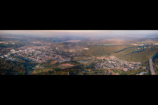 City panorama from the west in the district Durlach in Karlsruhe in the state Baden-Wuerttemberg, Germany