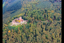 Aerial view of Ruins of Landeck Castle in Klingenmünster in the state Rhineland-Palatinate, Germany