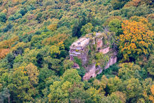 Aerial view of Neukastell Castle Ruins in Leinsweiler in the state Rhineland-Palatinate, Germany