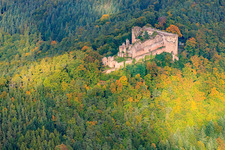 Neuscharfeneck Castle Ruins in Flemlingen in the state Rhineland-Palatinate, Germany from above