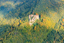 Neuscharfeneck Castle Ruins in Flemlingen in the state Rhineland-Palatinate, Germany seen from above