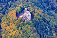 Meistersel Castle ruins scaffolded for renovation in Ramberg in the state Rhineland-Palatinate, Germany