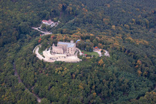 Drone recording of Hambach Castle in the district Diedesfeld in Neustadt an der Weinstraße in the state Rhineland-Palatinate, Germany