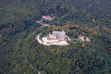 Hambach Castle in the district Diedesfeld in Neustadt an der Weinstraße in the state Rhineland-Palatinate, Germany from the drone perspective
