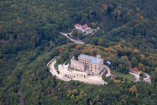 Hambach Castle in the district Diedesfeld in Neustadt an der Weinstraße in the state Rhineland-Palatinate, Germany from a drone