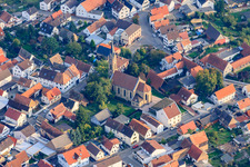 Catholic Church of St. John the Baptist in the district Sondernheim in Germersheim in the state Rhineland-Palatinate, Germany from above