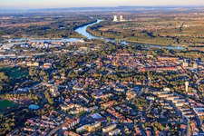 City overview to the Rhine from the southwest in Germersheim in the state Rhineland-Palatinate, Germany