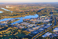 Aerial view of Port Germersheim with TRICOR Packaging Systems GmbH, Smurfit Westrock Wellpappe Südwest, Ardagh Group and Hanewald Spedition in Germersheim in the state Rhineland-Palatinate, Germany
