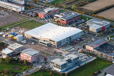 Aerial view of Building and production halls on the premises of Eberspaecher Controls Landau GmbH & Co. KG in the district Queichheim in Landau in der Pfalz in the state Rhineland-Palatinate, Germany