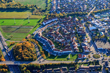 Aerial view of Helmut-Braun-Ring and August-Franck-Straße in Rülzheim in the state Rhineland-Palatinate, Germany