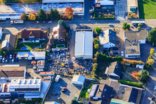 Aerial view of Pahle Stein & Design, Daniel Schmidt GmbH and Autohaus Bahlinger GmbH in Rülzheim in the state Rhineland-Palatinate, Germany