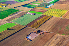 Aerial view of Wind turbine foundations in Offenbach an der Queich in the state Rhineland-Palatinate, Germany