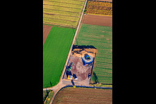 Oblique view of Wind turbine foundations in Offenbach an der Queich in the state Rhineland-Palatinate, Germany