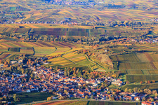 Aerial photograpy of Nature reserve Kleine Kalmit above the wine-growing village in Ilbesheim bei Landau in the state Rhineland-Palatinate, Germany