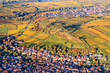 Nature reserve Kleine Kalmit above the wine-growing village in Ilbesheim bei Landau in the state Rhineland-Palatinate, Germany out of the air