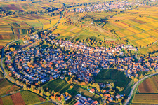 Nature reserve Kleine Kalmit above the wine-growing village in Ilbesheim bei Landau in the state Rhineland-Palatinate, Germany from the plane