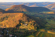 Oblique view of Wine-growing village with Slevogthof in Leinsweiler in the state Rhineland-Palatinate, Germany