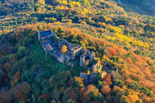 Madenburg castle ruins in the autumn-colored forest in Eschbach in the state Rhineland-Palatinate, Germany