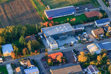Oblique view of Am Kleinwald industrial area with Alois Dallmayr Automaten-Service GmbH in Herxheim bei Landau in the state Rhineland-Palatinate, Germany