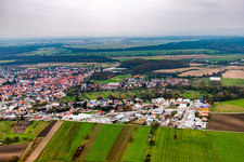 Aerial view of Krautstückerweg commercial area in the district Liedolsheim in Dettenheim in the state Baden-Wuerttemberg, Germany