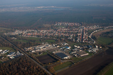 District Huttenheim in Philippsburg in the state Baden-Wuerttemberg, Germany from above