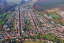 View of the town from the south in the district Huttenheim in Philippsburg in the state Baden-Wuerttemberg, Germany