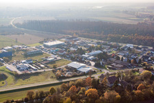 Oblique view of Gewerbering commercial area in the district Rußheim in Dettenheim in the state Baden-Wuerttemberg, Germany