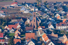 Aerial view of Church in the district Rußheim in Dettenheim in the state Baden-Wuerttemberg, Germany