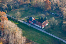 Aerial view of Dettenheimer Straße in the district Liedolsheim in Dettenheim in the state Baden-Wuerttemberg, Germany