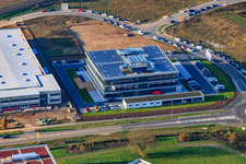 New building of ITK Engineering GmbH in Rülzheim in the state Rhineland-Palatinate, Germany from the plane
