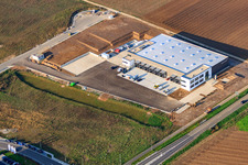 New building for TRANSAC International Speditionsgesellschaft mbH in Rülzheim in the state Rhineland-Palatinate, Germany from the plane