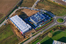New building of ITK Engineering GmbH in Rülzheim in the state Rhineland-Palatinate, Germany viewn from the air
