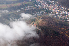 Trifels Castle in clouds in Annweiler am Trifels in the state Rhineland-Palatinate, Germany