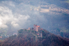 Aerial photograpy of Castle Trifels in Annweiler am Trifels in the state Rhineland-Palatinate