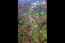 Aerial view of Village in the Palatinate Forest in the Dernbachtal from the south in Dernbach in the state Rhineland-Palatinate, Germany
