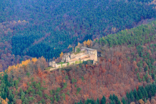Bird's eye view of Neuscharfeneck Castle Ruins in Flemlingen in the state Rhineland-Palatinate, Germany
