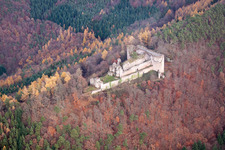 Ruins and vestiges of the former castle and fortress castle Neuscharfeneck in autumn - indian summer in Flemlingen in the state Rhineland-Palatinate