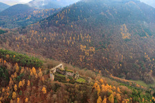 Drone recording of Neuscharfeneck Castle Ruins in Flemlingen in the state Rhineland-Palatinate, Germany