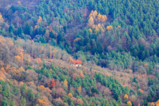 Aerial photograpy of Nature Friends House Kiesbuckel in Frankweiler in the state Rhineland-Palatinate, Germany