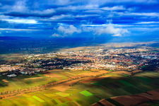 City overview in winter from the south in Landau in der Pfalz in the state Rhineland-Palatinate, Germany