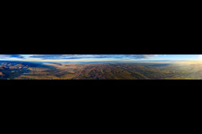 Panoramic perspective of the Rhine plain from the Haardt edge of the Palatinate Forest over the city of Landau with its outskirts to Leinsweiler on the southern wine route on a winter evening in Landau in der Pfalz in the state Rhineland-Palatinate, Germany