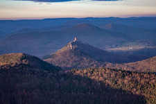 Aerial photograpy of Trifels from the southeast in the district Bindersbach in Annweiler am Trifels in the state Rhineland-Palatinate, Germany