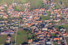 Village center with wine route in winter from the south in Hainfeld in the state Rhineland-Palatinate, Germany