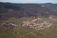 Aerial photograpy of Fields of wine cultivation landscape Palatinate wine street in Weyher in der Pfalz in the state Rhineland-Palatinate, Germany