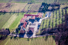 Complex of the hotel building Wohlfuehlhotel Alte Rebschule and Gasthaus Sesel in Rhodt unter Rietburg in the state Rhineland-Palatinate, Germany out of the air