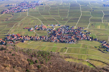 View of the winegrowing village in winter from the west in Weyher in der Pfalz in the state Rhineland-Palatinate, Germany
