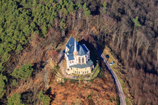 St. Anna Chapel on the Annaberg in Burrweiler in the state Rhineland-Palatinate, Germany from the plane