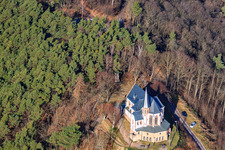Bird's eye view of St. Anna Chapel on the Annaberg in Burrweiler in the state Rhineland-Palatinate, Germany
